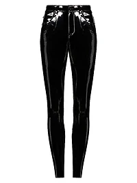 Mid-Rise Faux Patent Leather Skinny Ankle Pants