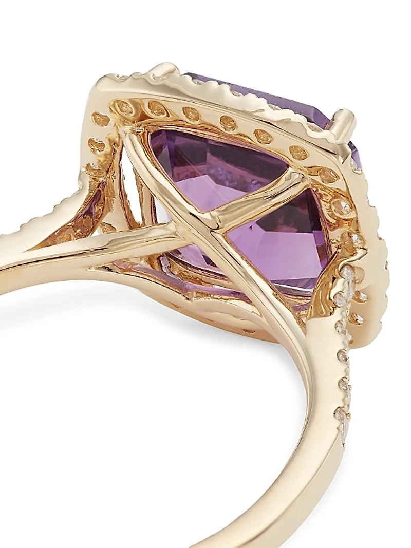 14K Gold, Diamond & Amethyst Ring