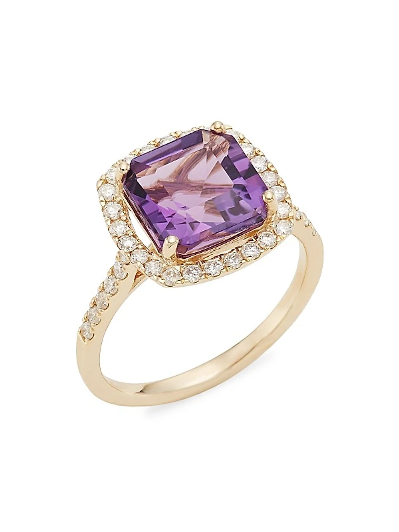 14K Gold, Diamond & Amethyst Ring