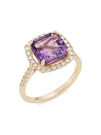 14K Gold, Diamond & Amethyst Ring