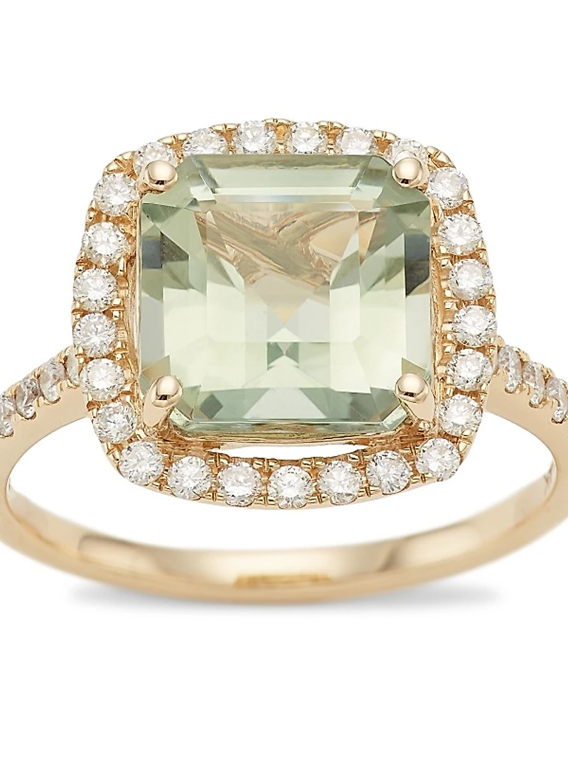 14K Gold, Diamond & Green Amethyst Ring