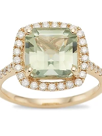 14K Gold, Diamond & Green Amethyst Ring