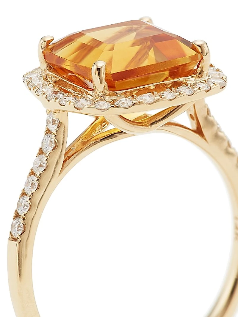 14K Gold, Diamond & Citrine Ring