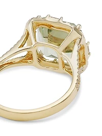 14K Yellow Gold, Green Amethyst & 0.50 TCW Diamond Halo Ring