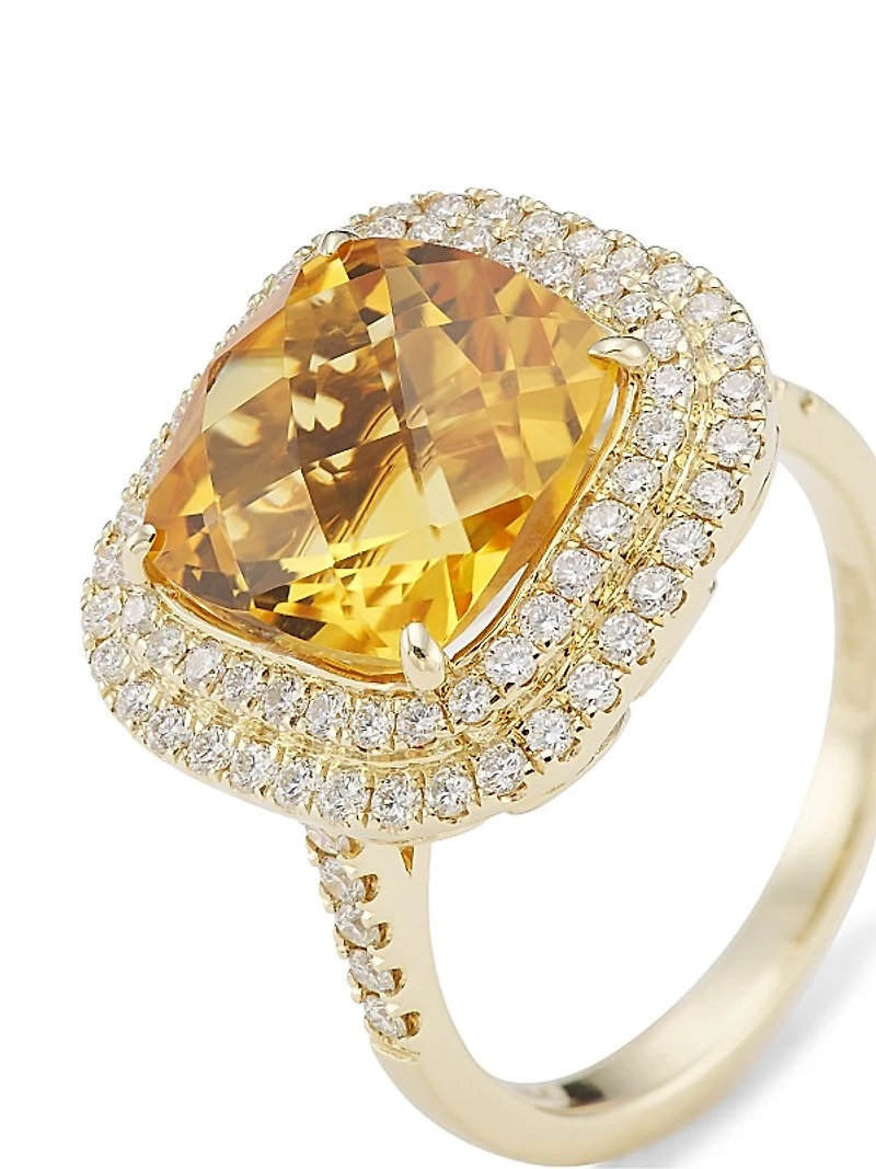 14K Yellow Gold, Citrine & 0.77 TCW Diamond Ring