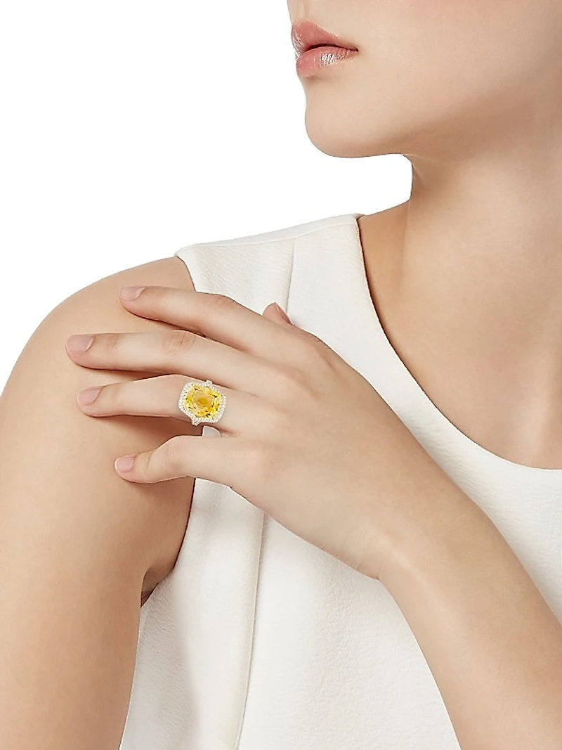 14K Yellow Gold, Citrine & Diamond Cushion Ring