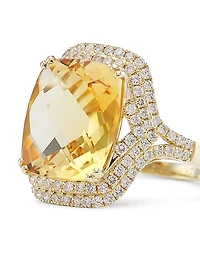 14K Yellow Gold, Citrine & Diamond Cushion Ring