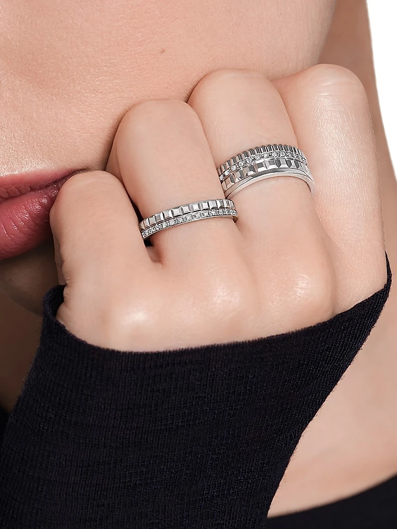 Quatre Radiant Edition Clou De Paris 18K White Gold & 0.24 TCW Diamond Wedding Band