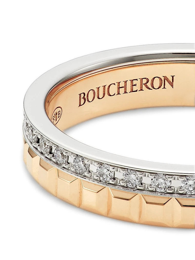 Quatre Radiant Edition Clou De Paris Two-Tone 18K Gold & 0.24 TCW Diamond Wedding Band