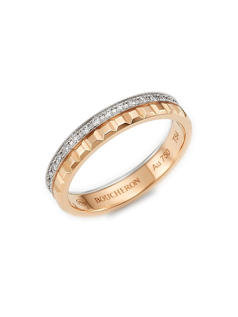 Quatre Radiant Edition Clou De Paris Two-Tone 18K Gold & 0.24 TCW Diamond Wedding Band