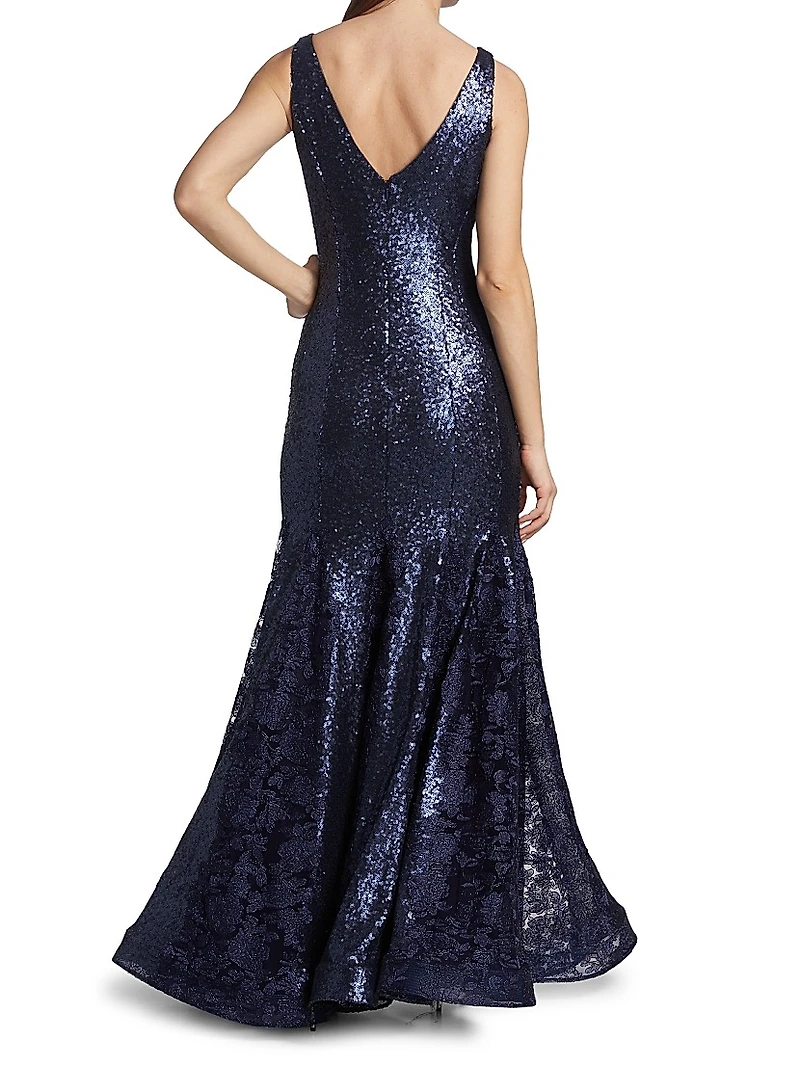V-Neck Brocade Gown