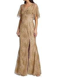 Embellished Short Sleeve Gown