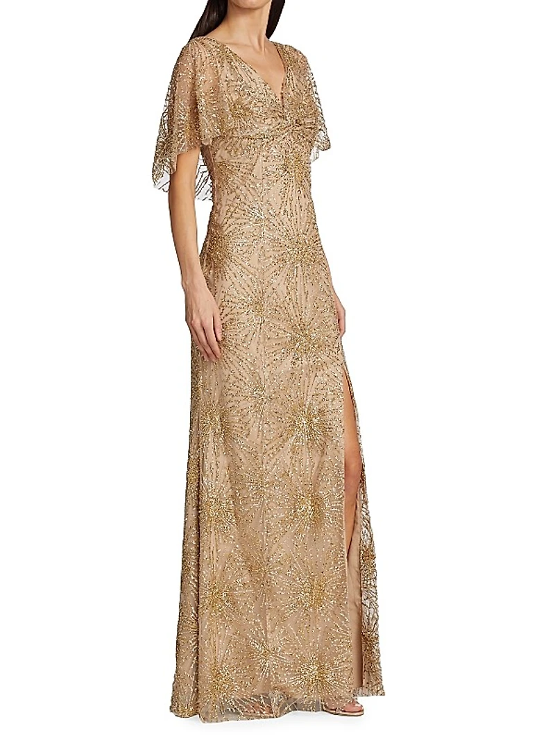 Embellished Short Sleeve Gown