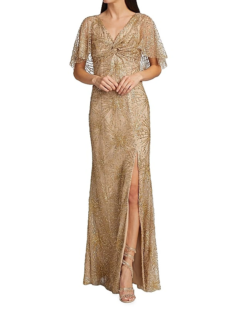 Embellished Short Sleeve Gown