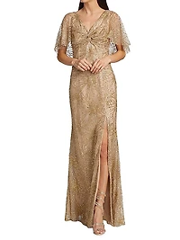 Embellished Short Sleeve Gown
