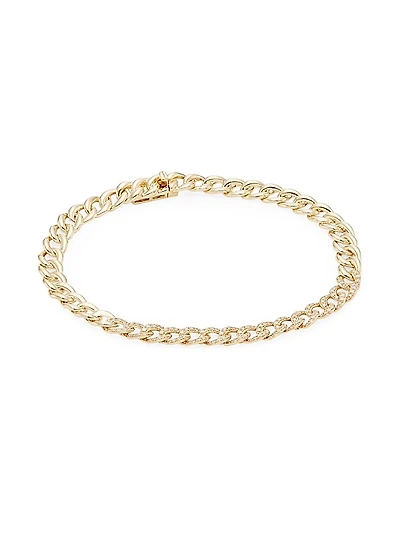 14K Yellow Gold & 0.44 TCW Diamond Cuban Chain Bracelet