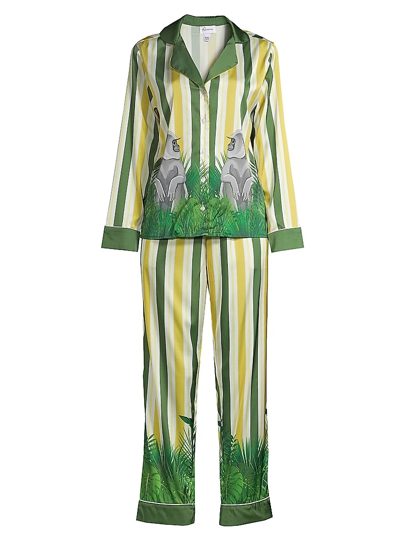 Two-Piece Stripes & Jungle Print Pajama Set
