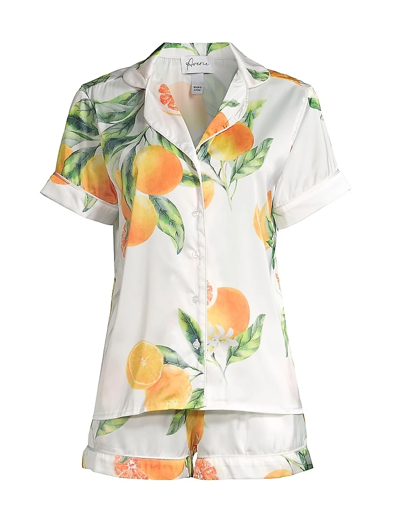Two-Piece Orange & Grapefruits Print Shorts Pajama Set