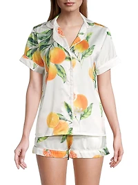 Two-Piece Orange & Grapefruits Print Shorts Pajama Set