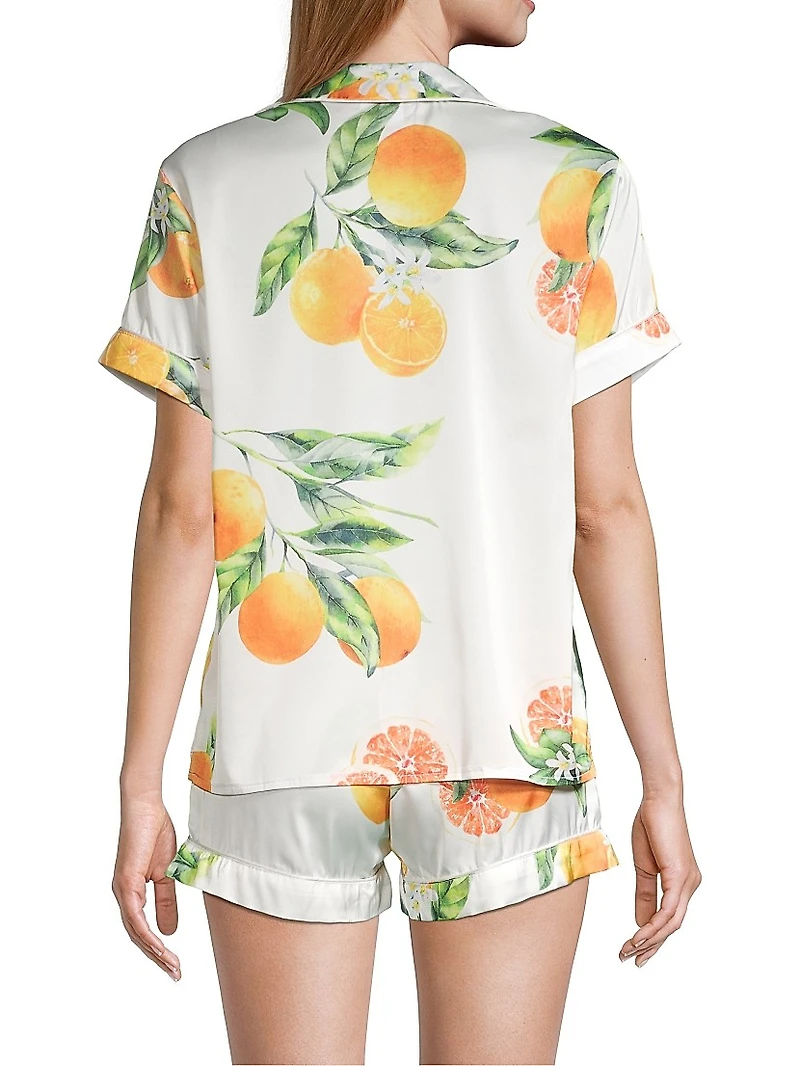 Two-Piece Orange & Grapefruits Print Shorts Pajama Set