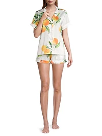 Two-Piece Orange & Grapefruits Print Shorts Pajama Set