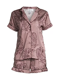 Two-Piece Tiger Sketch Shorts Pajama Set