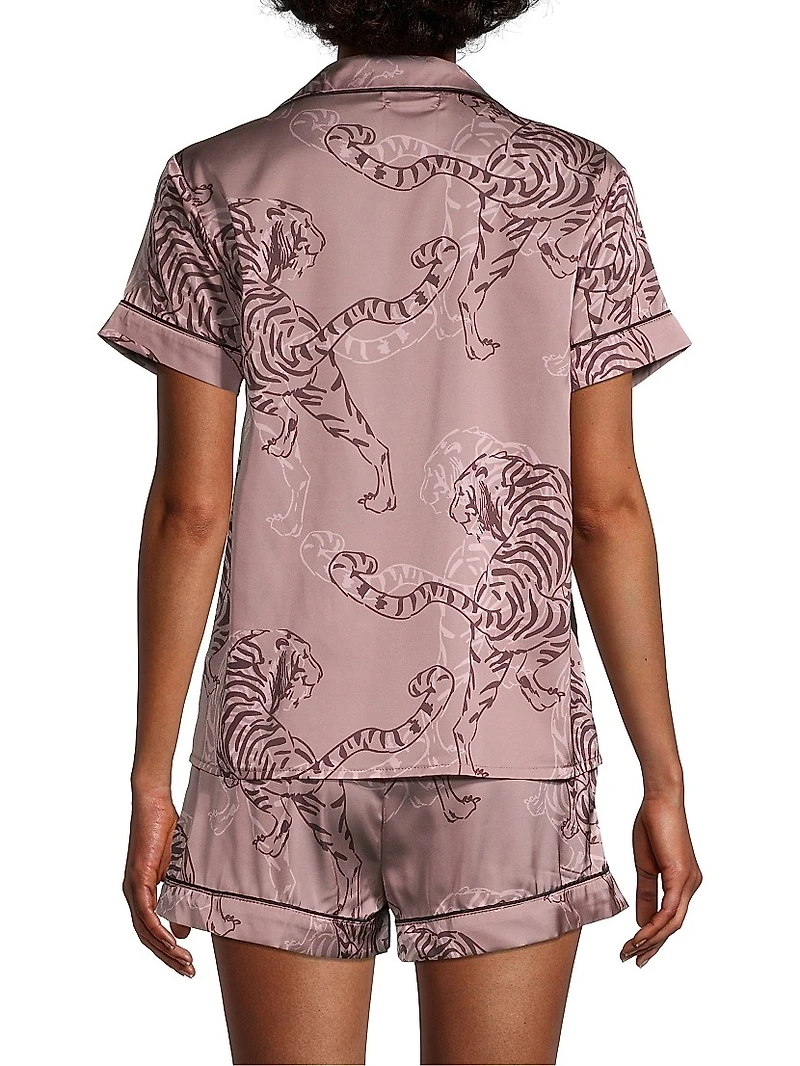 Two-Piece Tiger Sketch Shorts Pajama Set