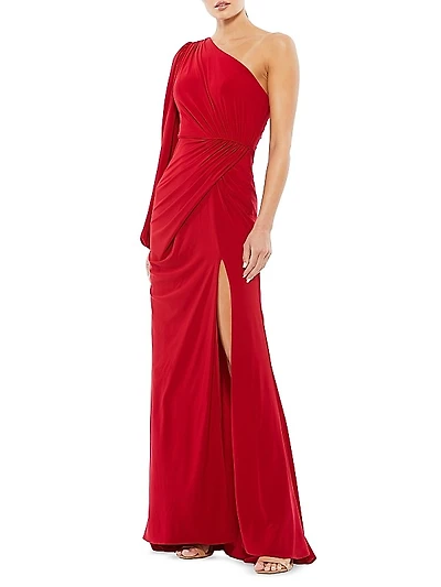 Jersey One-Shoulder Column Gown
