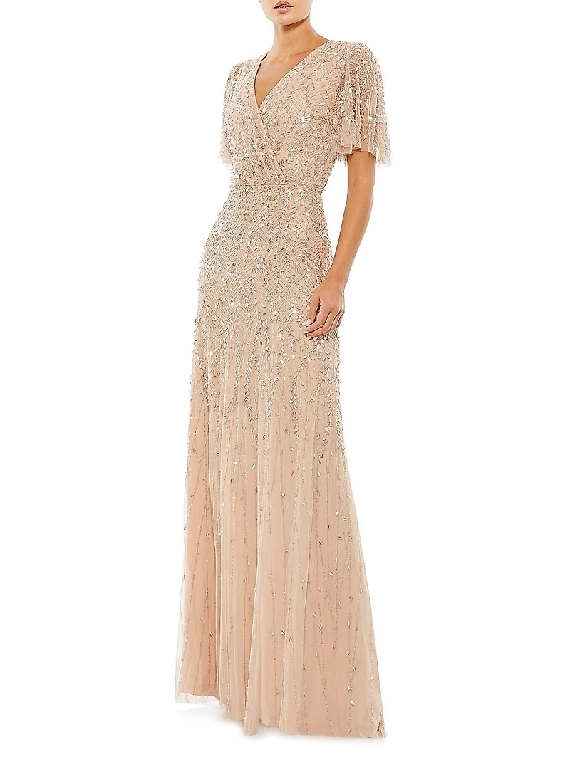 Sequined Beaded Tulle Gown