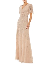 Sequined Beaded Tulle Gown