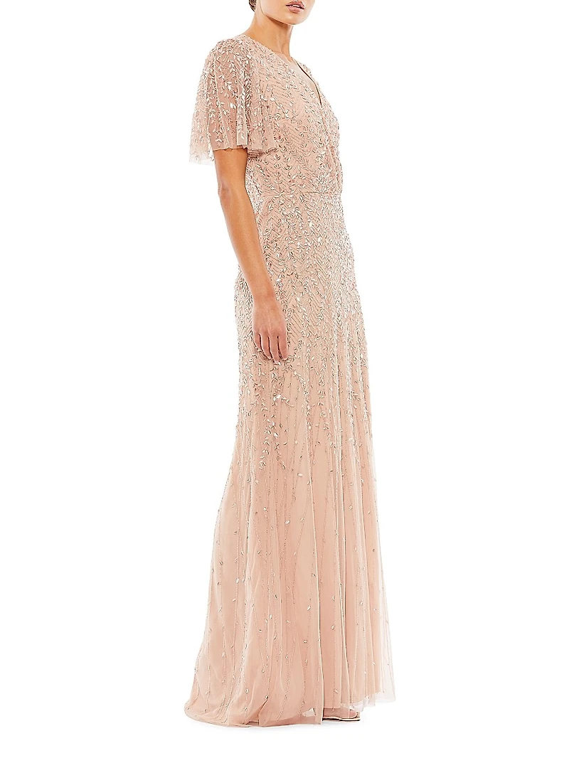 Sequined Beaded Tulle Gown