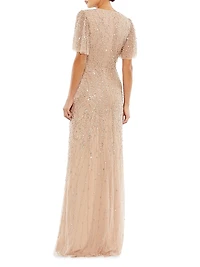 Sequined Beaded Tulle Gown