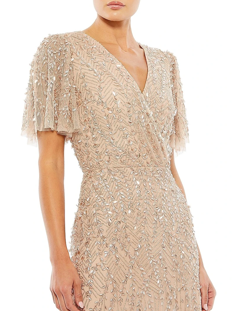 Sequined Beaded Tulle Gown