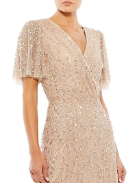 Sequined Beaded Tulle Gown