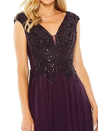 Metallic Floral Bead-Embroidered A-Line Gown