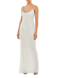 Embellished Grid Sheath Slip Gown