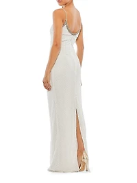 Embellished Grid Sheath Slip Gown