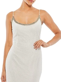 Embellished Grid Sheath Slip Gown