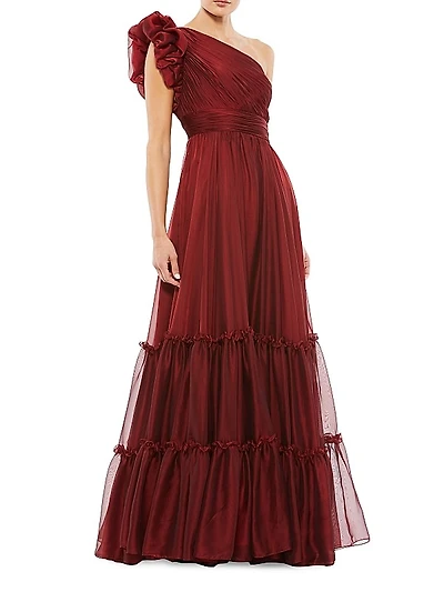 One-Shoulder Tiered Chiffon Gown