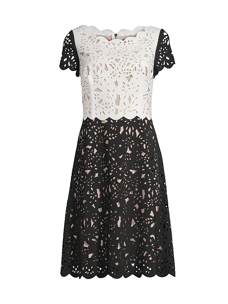 Laser-Cut Two-Tone Dress