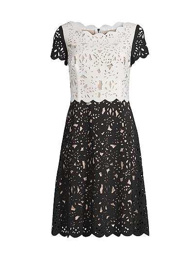 Laser-Cut Two-Tone Dress