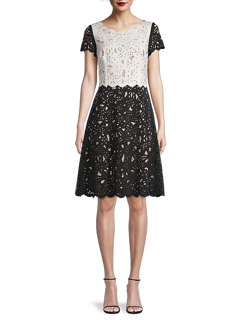 Laser-Cut Two-Tone Dress