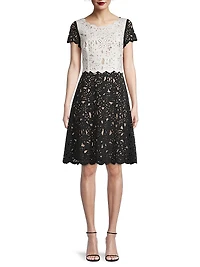 Laser-Cut Two-Tone Dress