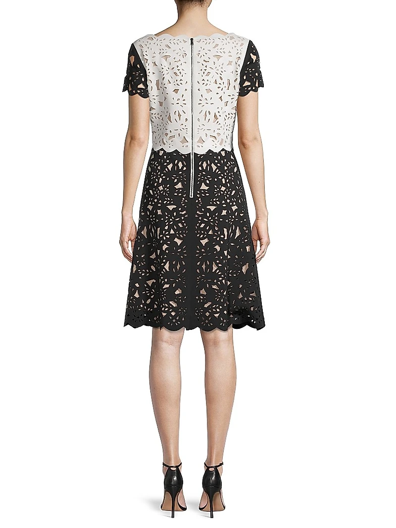 Laser-Cut Two-Tone Dress