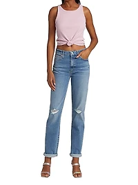 Sabine Distressed Straight-Leg Jeans