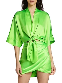 Dolman Tie-Front Silk Blouse
