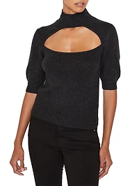 Cut-Out Turtleneck Short Sleeve Sweater