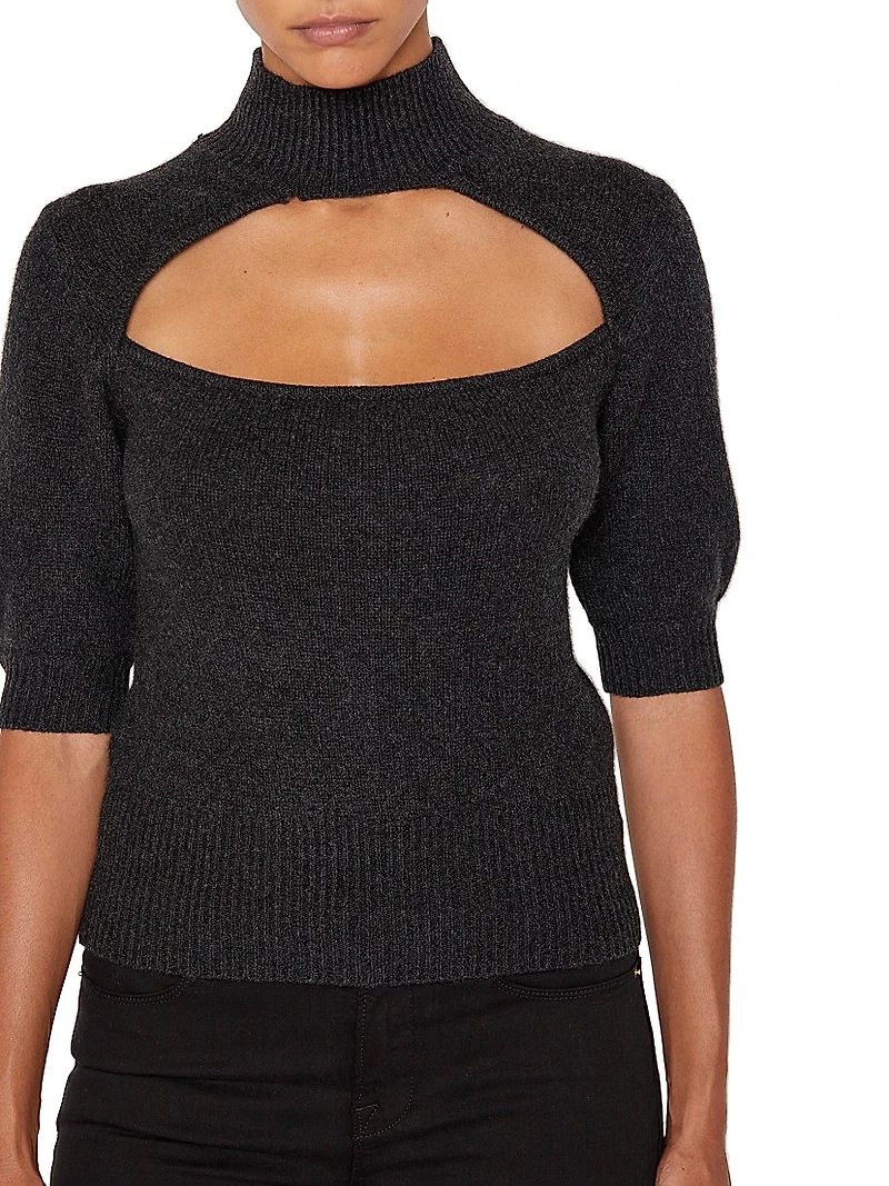 Cut-Out Turtleneck Short Sleeve Sweater