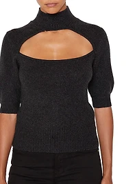 Cut-Out Turtleneck Short Sleeve Sweater