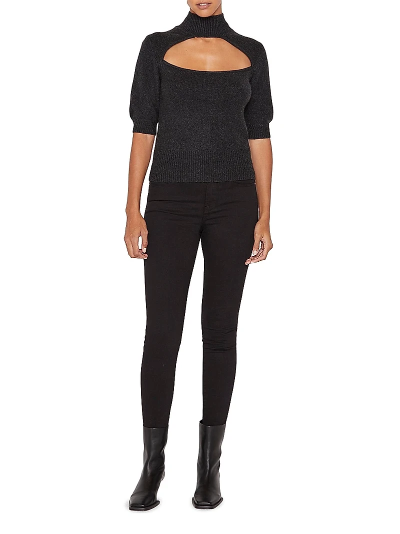 Cut-Out Turtleneck Short Sleeve Sweater